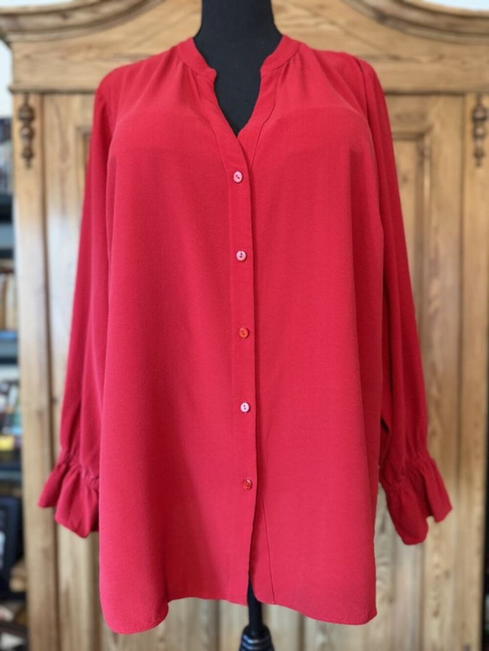 Nordstrom Signature Stretch Silk Button-Up Shirt Raspberry Size XXL
